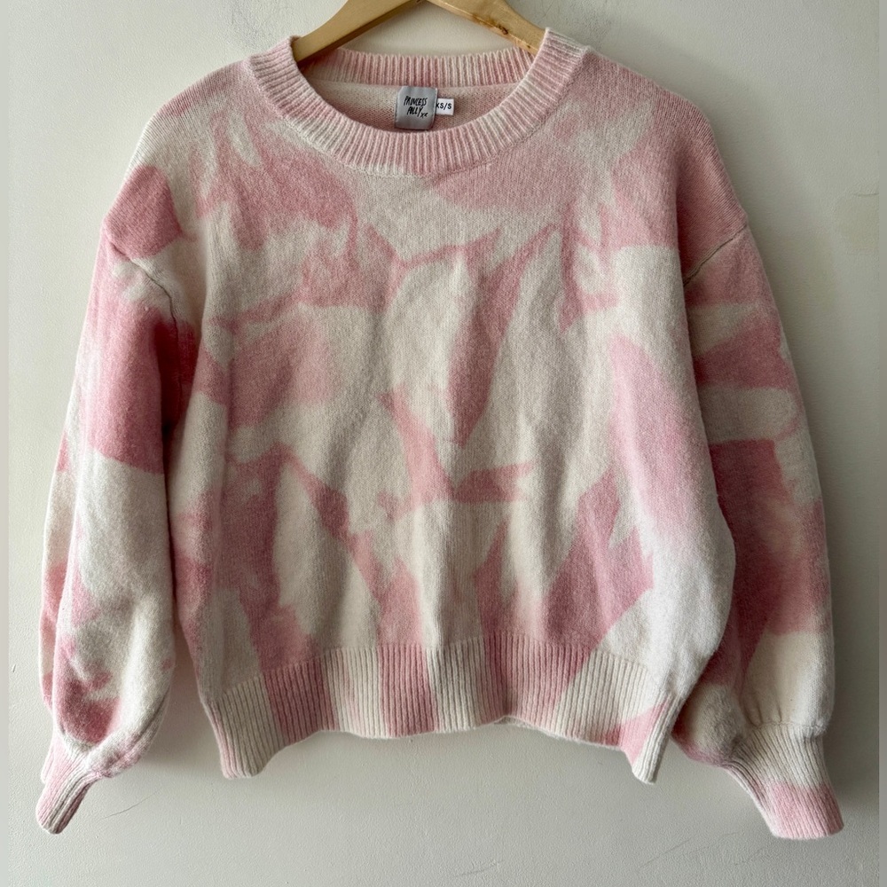 Princess Polly‎ White and Pink Tie Dye Wool Blend Sweater Balloon Sleeves